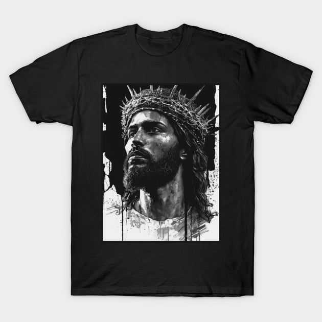 Jesus Christ Wearing Crown of Thorns T-Shirt by AI Art Originals